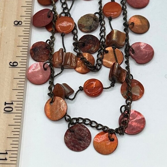 Vintage Style Multi-Layered Orange Shell & Bead Necklace - Picture 7 of 7